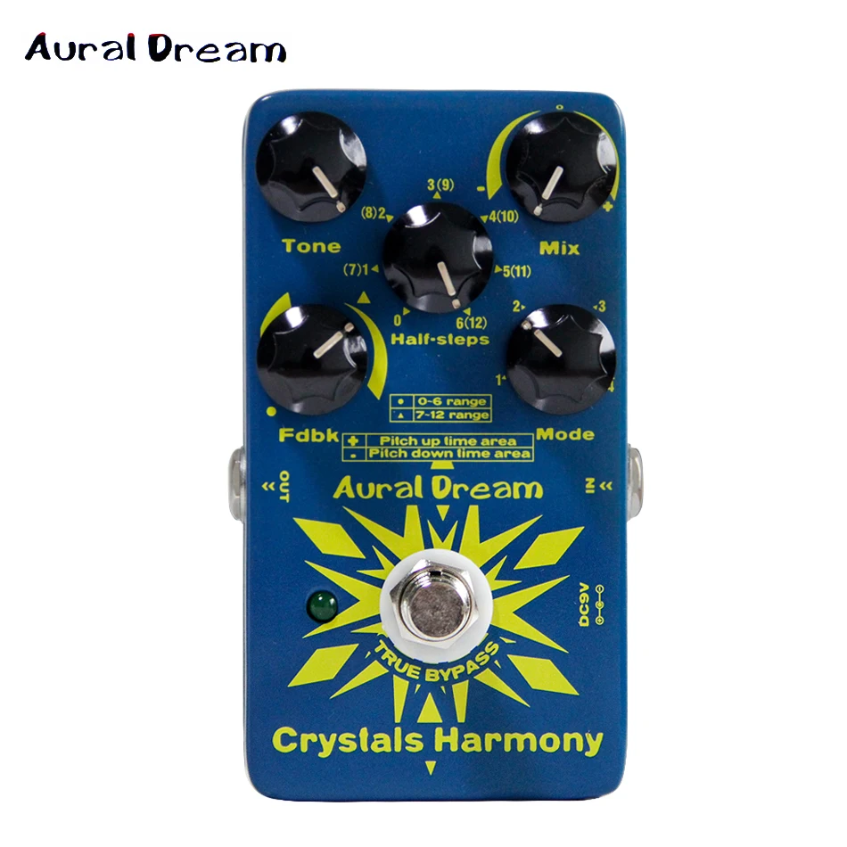 Aural Dream Crystals Harmony Effects guitar pedal so as to produce two sounds on different time point 4 different models