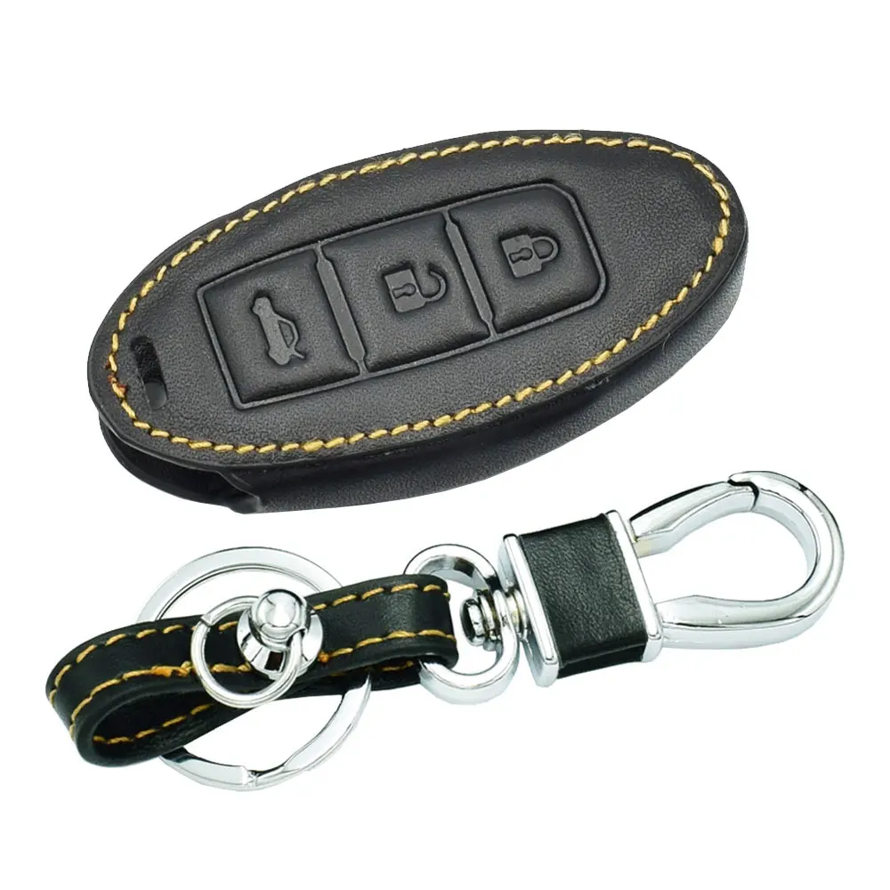 Кожаный чехол для ключей автомобиля для Nissan Qashqai Pathfinder Versa Tidda Murano Rogue X-Trail Keyless чехол дистанционного брелока авто брелок сумка - Название цвета: with Brown Line