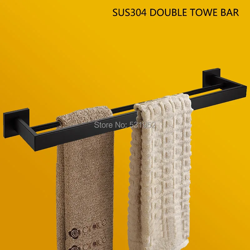 ﻿Buy Fashion Design Black Double Towel Rail Holder Wall Mounted Dual