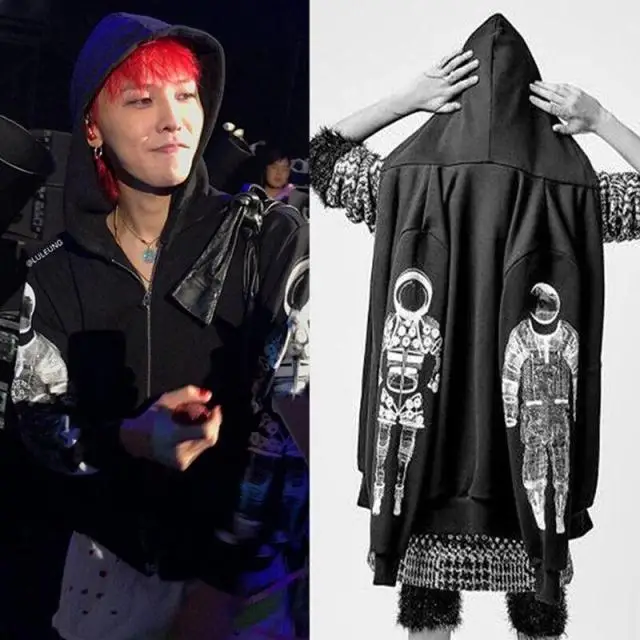 Kpop BIGBANG GD Paris concert тот же абзац пальто черный с капюшоном мужской и женский