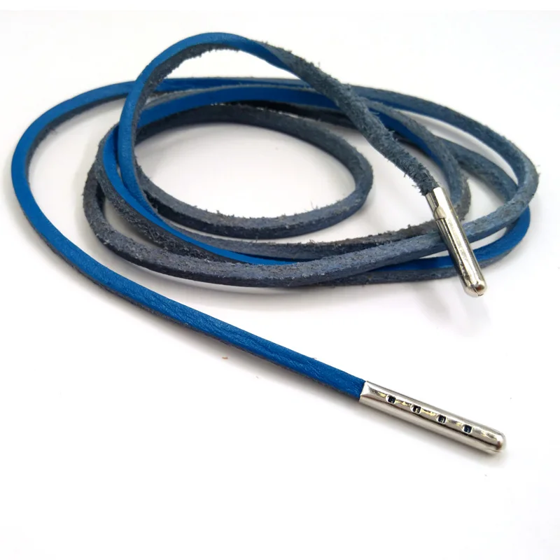 1-12Pairs Blue Mens Fashion Quality Genuine Top Layer Leather Shoelaces Retro Leather Boots Shoe Shoestring Metal Head Shoelaces