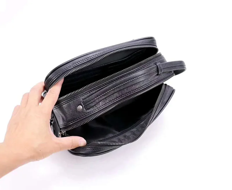 AETOO Men's large-capacity hand bag top layer leather handbag men's leather double zipper business wallet bag pillow bag