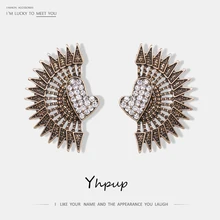 Yhpup, ретро Стразы, крылья орла, сердце, серьги для женщин, вечерние, массивные, винтажные, для ночного клуба, серьги-гвоздики, Brincos Bijoux, подарок