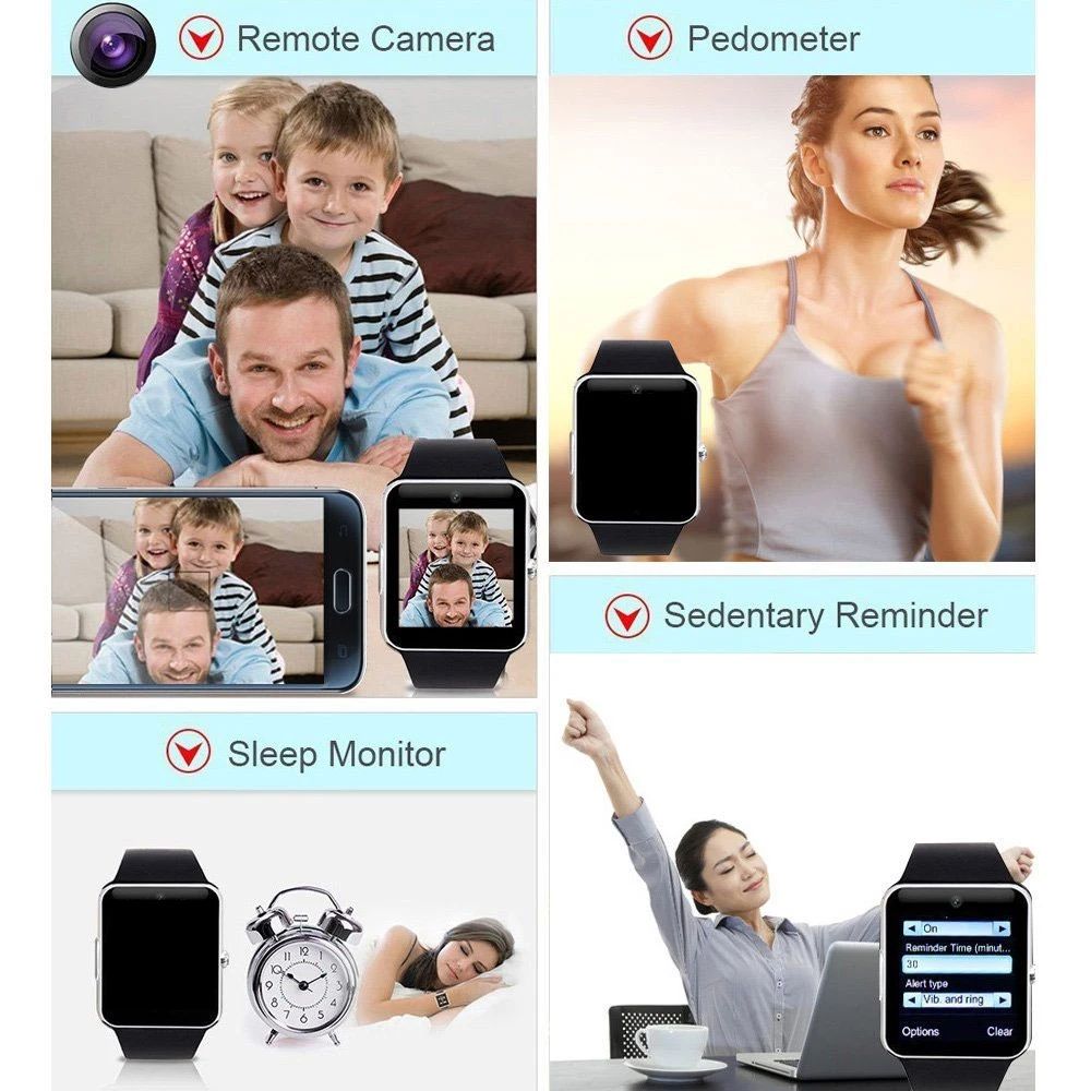 Смарт-часы с Bluetooth для смартфонов на базе Android, наручные часы с защитой от пота с камерой TF и sim-картой