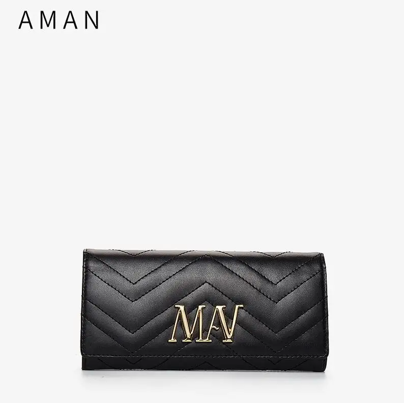 

AMAN 2019 Genuine Leather Women's Wallets High quality Small Wallet Cowhide Women Card Holder Purse with Zipper