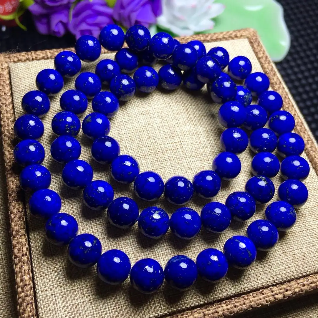 

Wholesale 8mm Genuine Natural Royal Blue Lapis Lazuli 3 laps Round Gemstone Woman Man Crystal Bracelets Necklaces Beads
