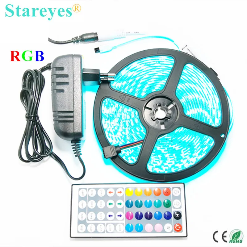 

1 set SMD 5050 60 LED / M 5M RGB LED Strip flashlight tape LED lighting IP65 Waterproof strip + 44 key Remote + 3A Power Adapter