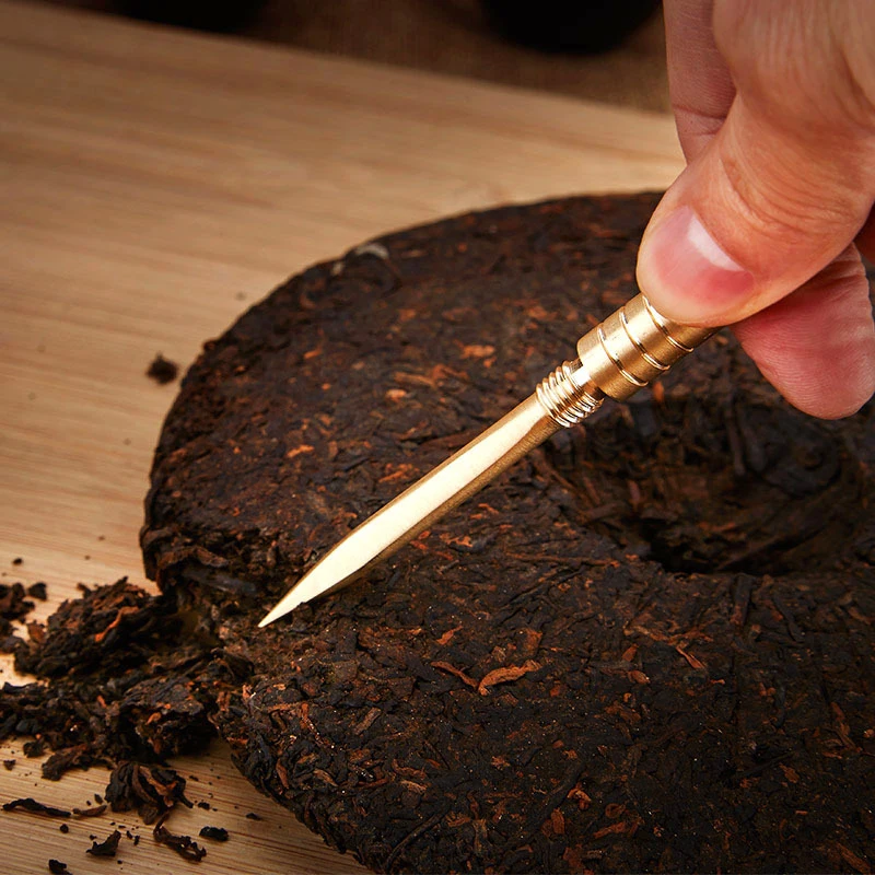 Pure Copper Tea Knife Chinese Teasets Spiral Tea Knife Cutters Pu Er Dedicated Needle accessories