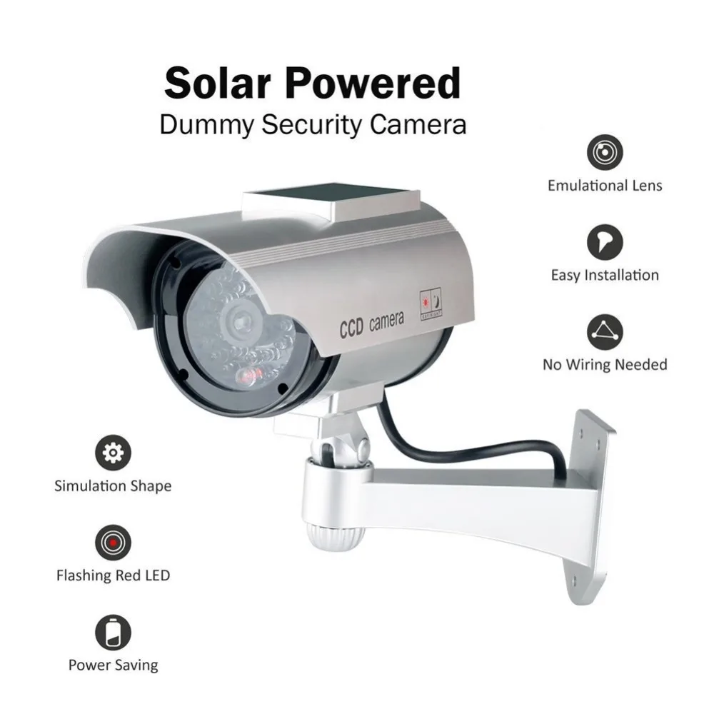 BLK SOLAR FAKE CCTV CAMERA RED LED POWER LIGHTS Dummy Security Camera