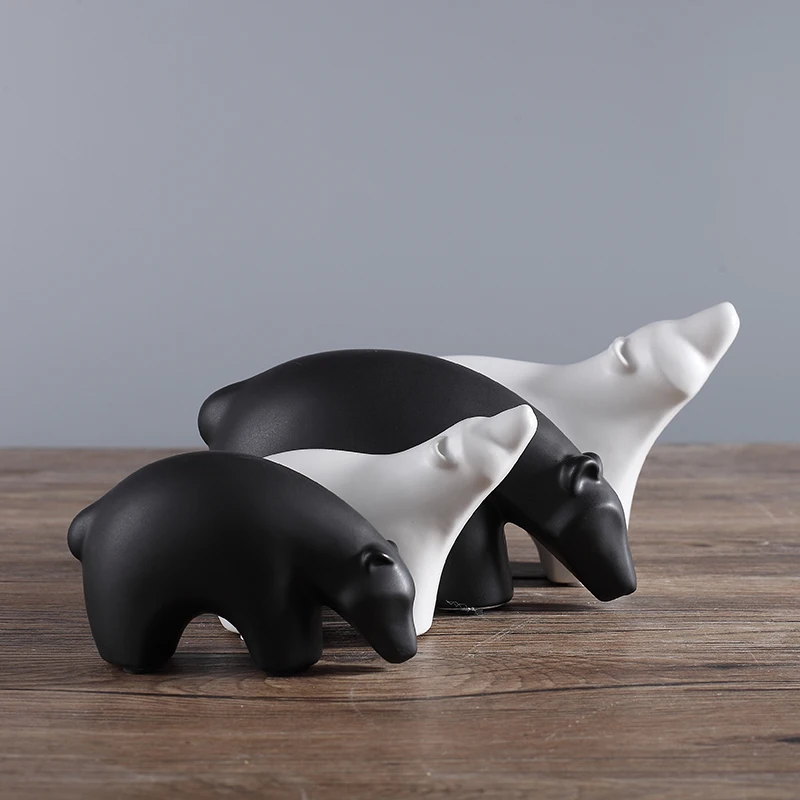 creative ceramic animal figurines white and black bear figure statues