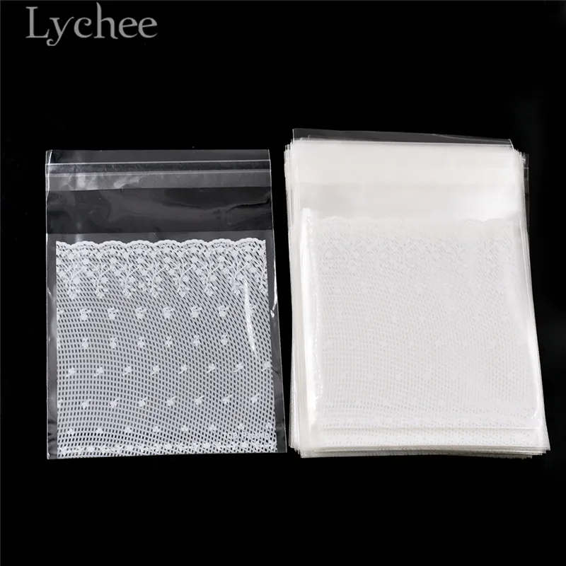 

Lychee 300pcs White Lace Self Adhesive Bags Transparent Cookies Candy Bags Christmas Wedding Party Favors Supplies
