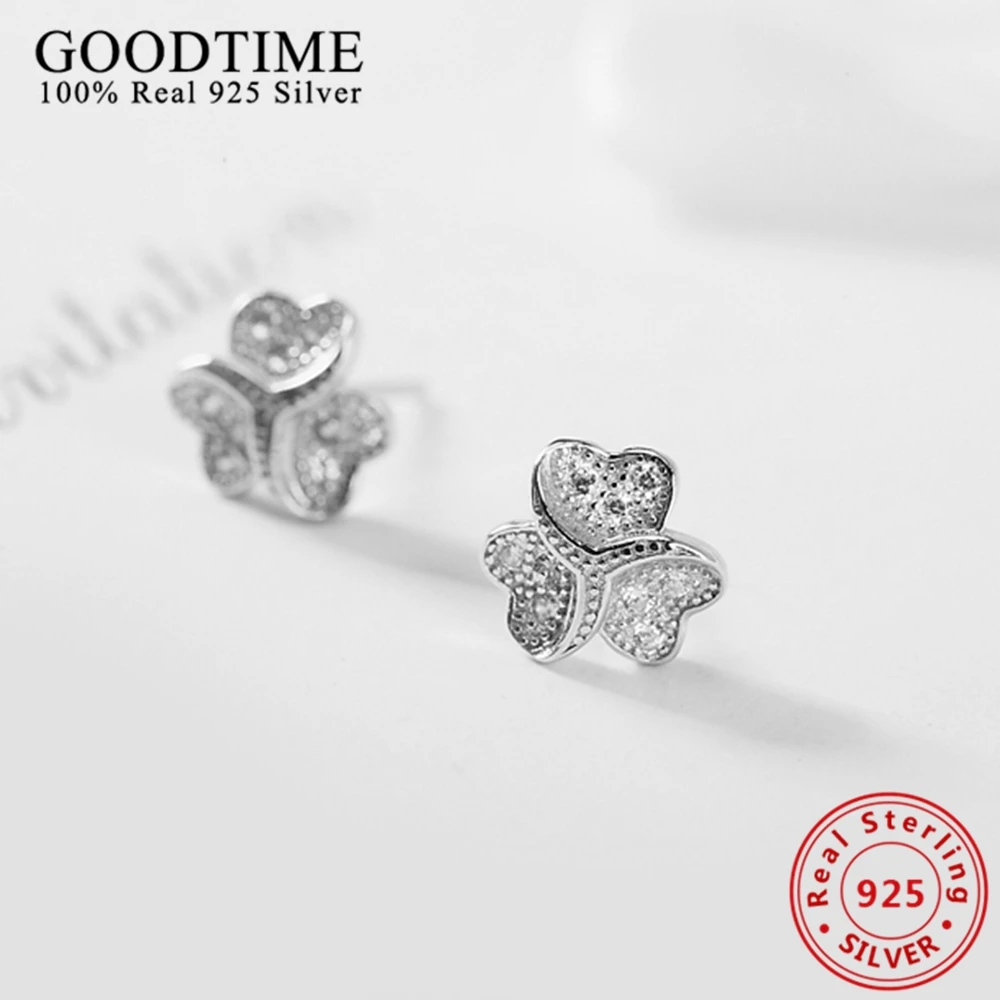 

100% Real Genuine 925 Sterling Earrings Jewelry Solid 925 Silver Heart Leaves Stud Earrings Brincos fashion women jewelry AJE065
