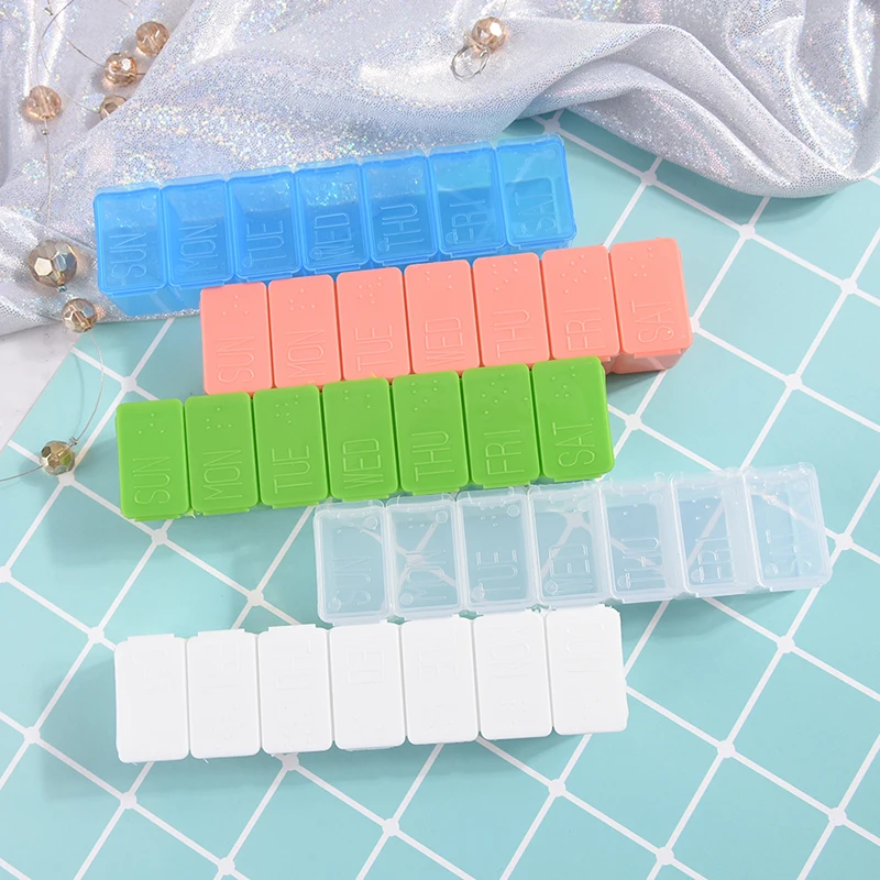 7 Days Plastic Pill Box Pill Tablet Organizer Case Medicine Cases Storages Weekly Tablet Braille Recognition Wholesale