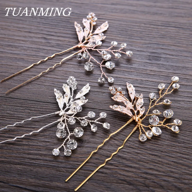 

Hademade Rhinestone Bride Hair Sticks Gold/Silver/Rose Gold Wedding Bride Hair Jewelry Accessories Hair Sticks Headpiece