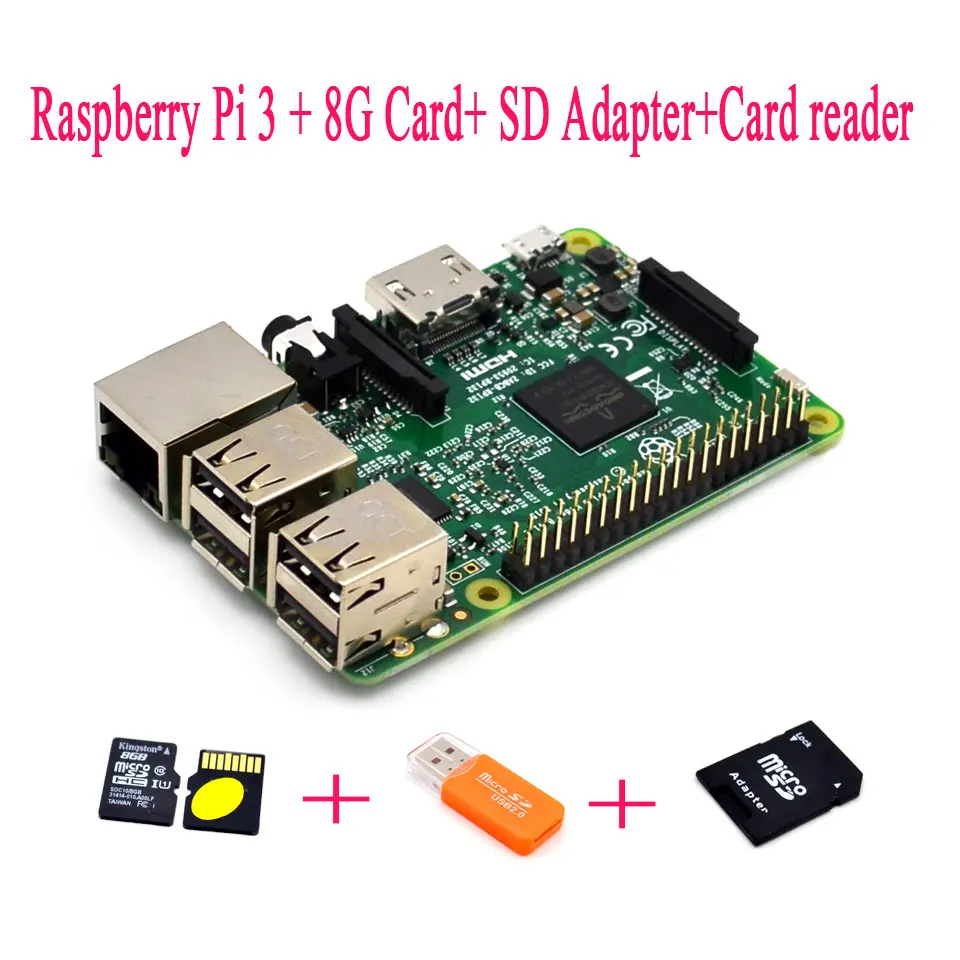 Raspberry Pi 3 + 8G карта SD адаптер кардридер комплект Raspberry|raspberry pi 3|raspberry pipi |