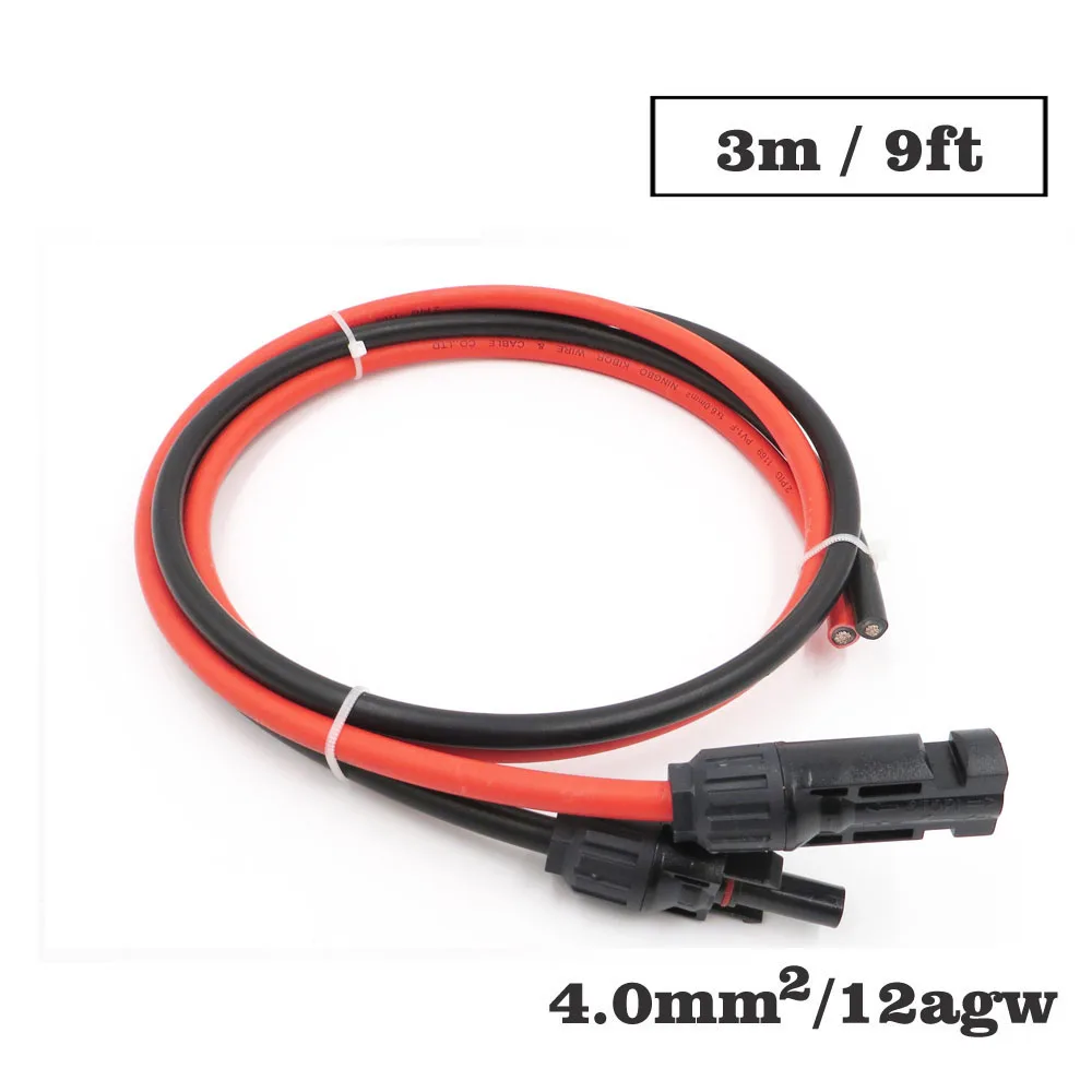 

1pair X 4mm2 12AWG 9FT 3m MC4 Connector Extension Connect branch black parallel Series 3 meter extend cable