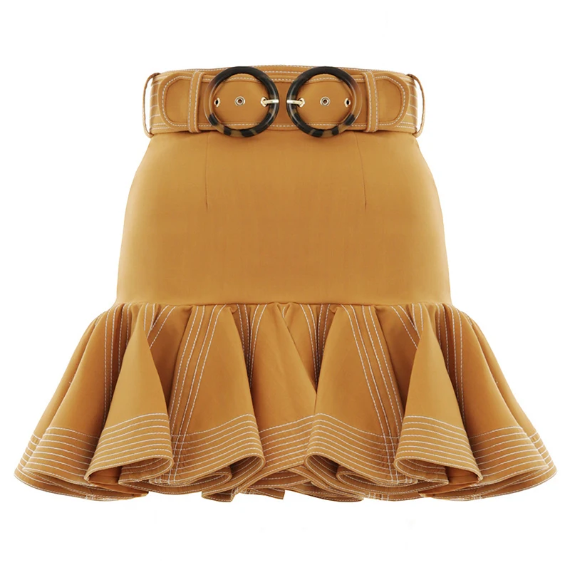 [LIVIVIO] Элегантная однотонная женская юбка с высокой талией и оборками, облегающая мини-юбка, женская модная одежда, летняя Новинка