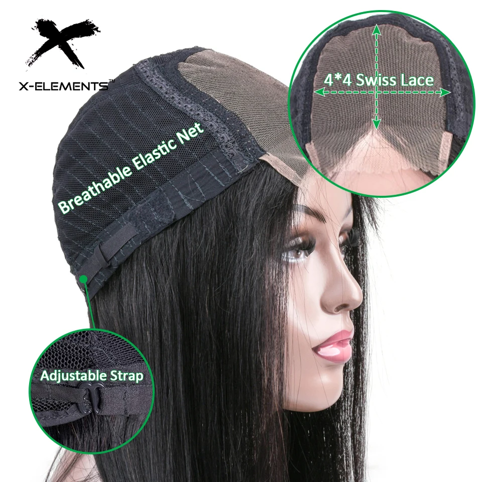 Brazilian Straight Lace Wig Remy Hair 150% Density Lace Front Human Hair Wigs With Baby Hair 4x4 Lace Closure Wig X-Element Hair (15)
