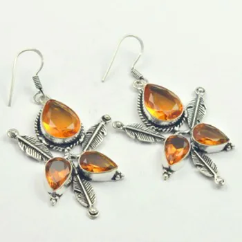 

Honey Citrines Earrings Silver Overlay over Copper, USA Size 65mm , E3231