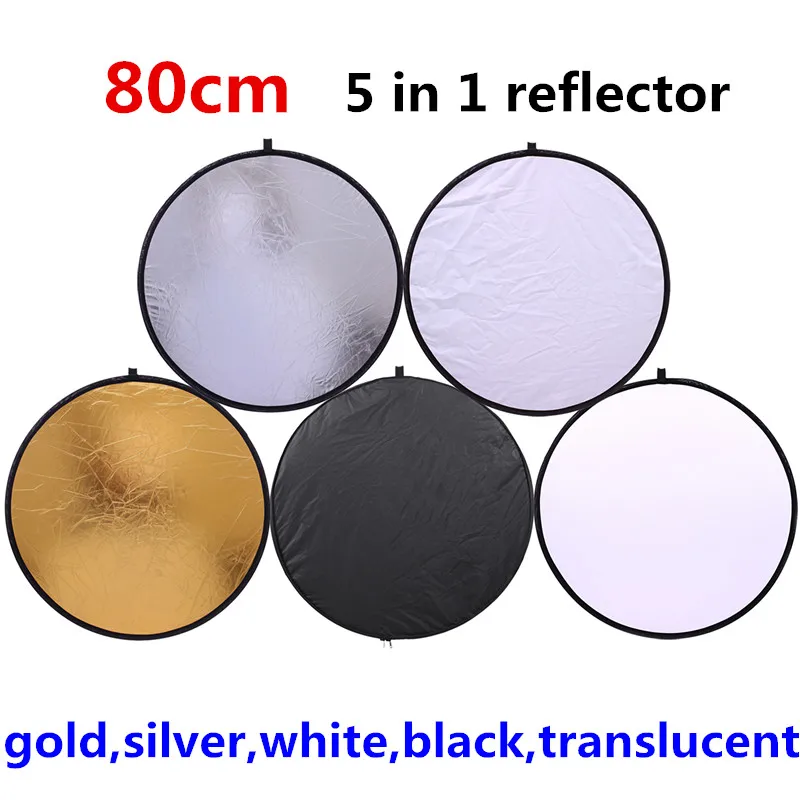 Refletor para o Estúdio 5 em 1 cy 80 cm Prata Ouro Branco Preto Translúcido Novo Portátil Dobrável Luz Rodada Fotografia e foto