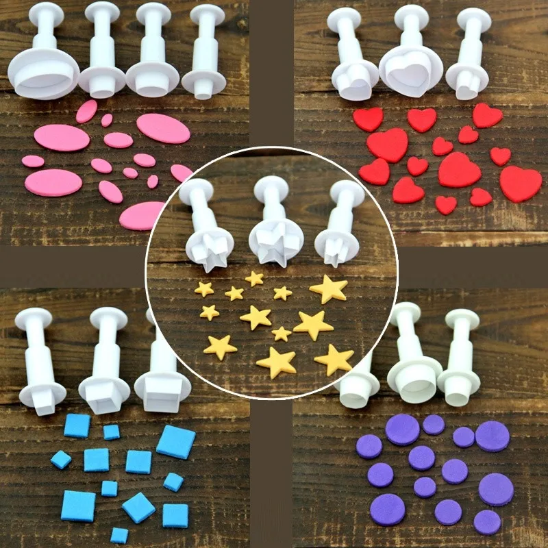 

New Fondant Cookie Cake Cutter Ejector Stamp Plunger Cutters Embossed Mold Moulds DIY Kitchen Baking Cake Decorating Tools