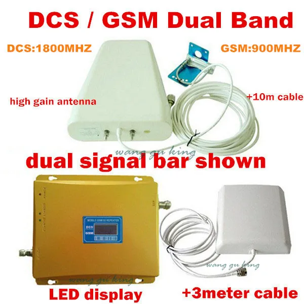 Полный комплект двухдиапазонный 900 МГц 1800 МГц Мобильный усилитель сигнала GSM DCS с повторяемым сигналом 65dB 20dBm усилитель сигнала с ЖК-дисплеем