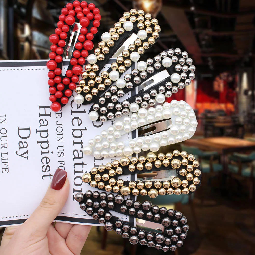 

2019 New Arrivals Women Full Pearl Flower Hairpins Fashion Long Barrettes Hair Clip Crystal Metal Hair Accessories Hairgrips