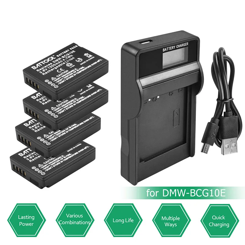

1300mAh Rechargeable Batteries + LCD Charger + PC Cable for DMW-BCG10 DMW BCG10 BCG10E DMC-3D1DMC-TZ7