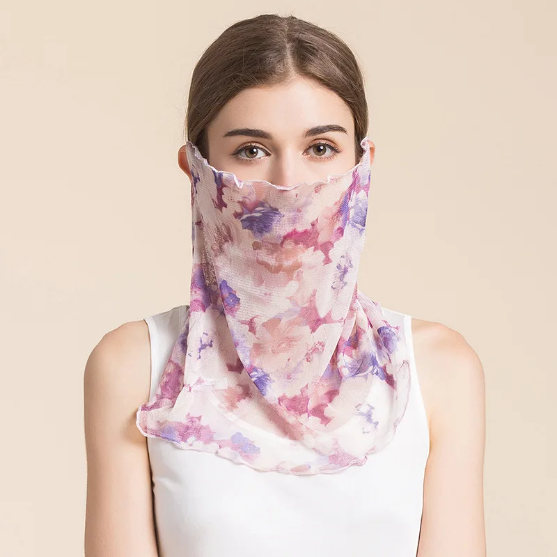 

Women 100% Real Silk Scarf Fashion Comfortable Health Breathable Square Mask Silk Scarves For Female 7032
