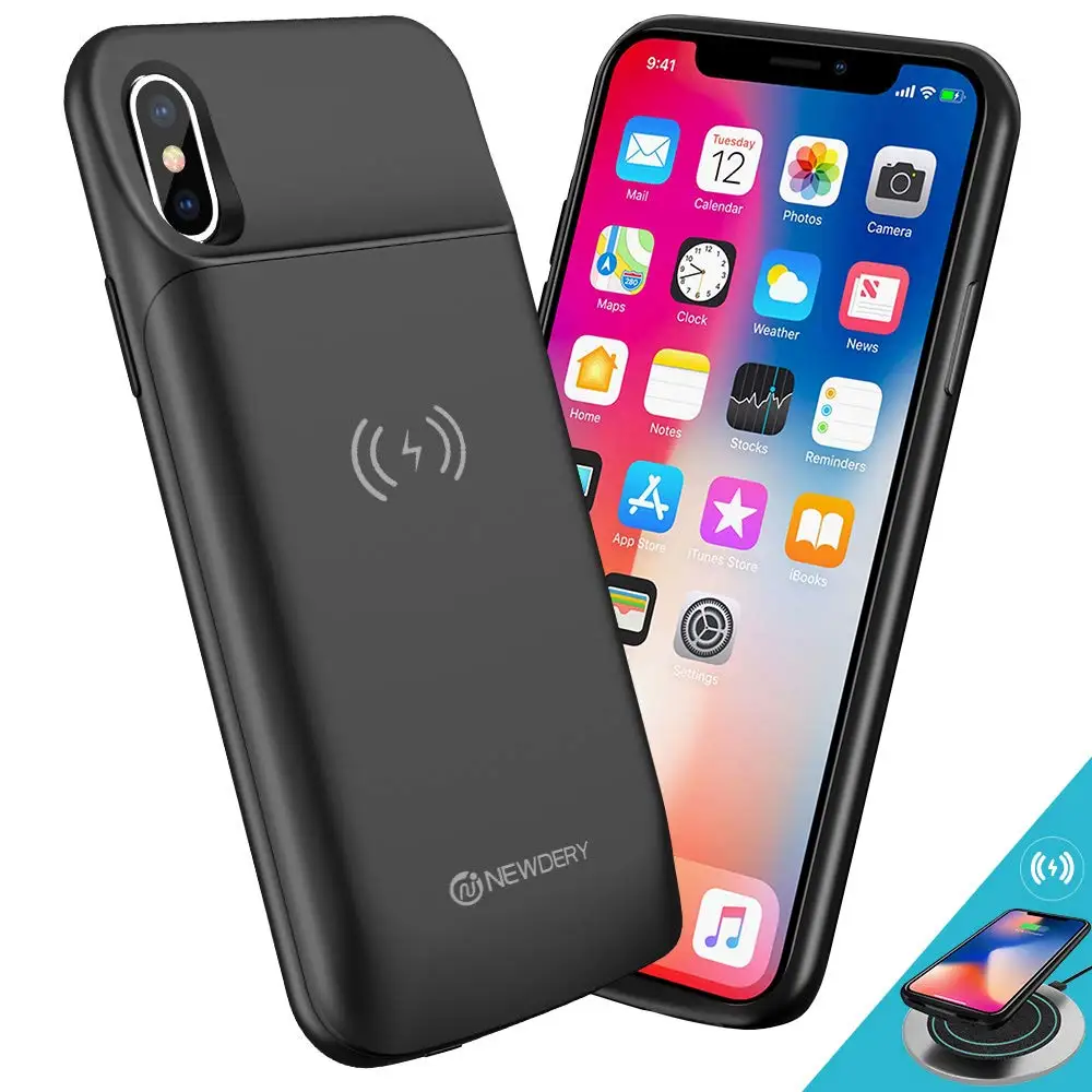Чехол NEWDERY для аккумулятора iPhone X Xs совместим с беспроводной зарядкой Qi тонкий
