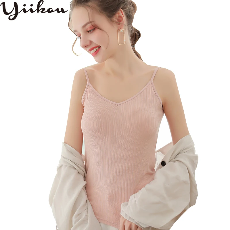 

Female spring and summer new stretch knit camisole Slim V-neck thin shoulder strap strap small vest women's clothing