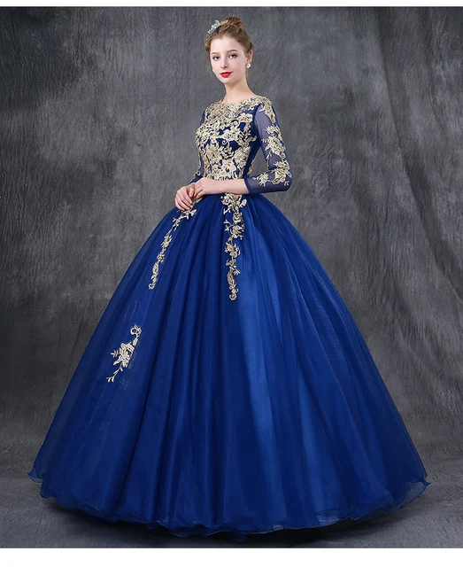 royal blue embroidery ball gown sissi long medieval dress Renaissance