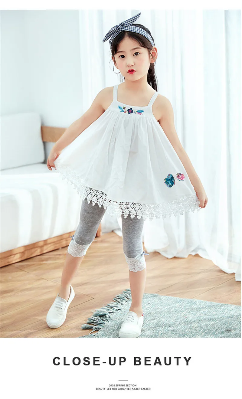 Летние леггинсы для девочек детские леггинсы классические укороченные брюки с цветочным кружевом для малышей детские штаны От 2 до 8 лет