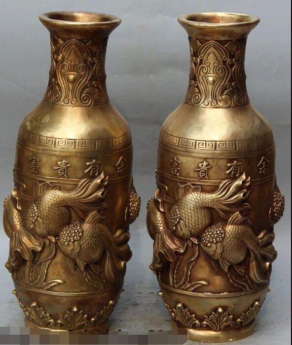 ZSR bir 007001 18&quot Marked China Dynasty palace Bronze Fish Goldfish Vase Bottle Pot Statue Pair | Дом и сад