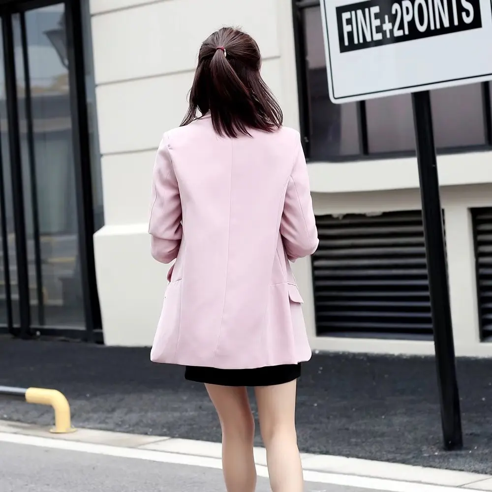 جيوب كبيرة عارضة سترة مكتب سيدة الخريف 2019 الربيع طويلة الأكمام الإناث بدلة الصغيرة