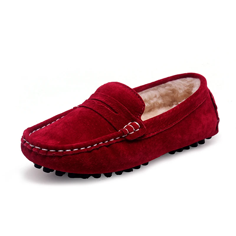 Kids Shoes Genuine Leather Shoes Loafers For Girls With Fur 2018 Winter Fashion Sneakers Children Peas Shoes Casual Boys Walking