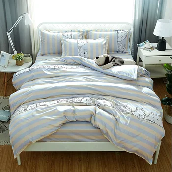 

Animal cartoon cat 3/4pc Luxury bedding sets bed sheet full twin queen king size home textiles Blue yellow stripe duvet cover