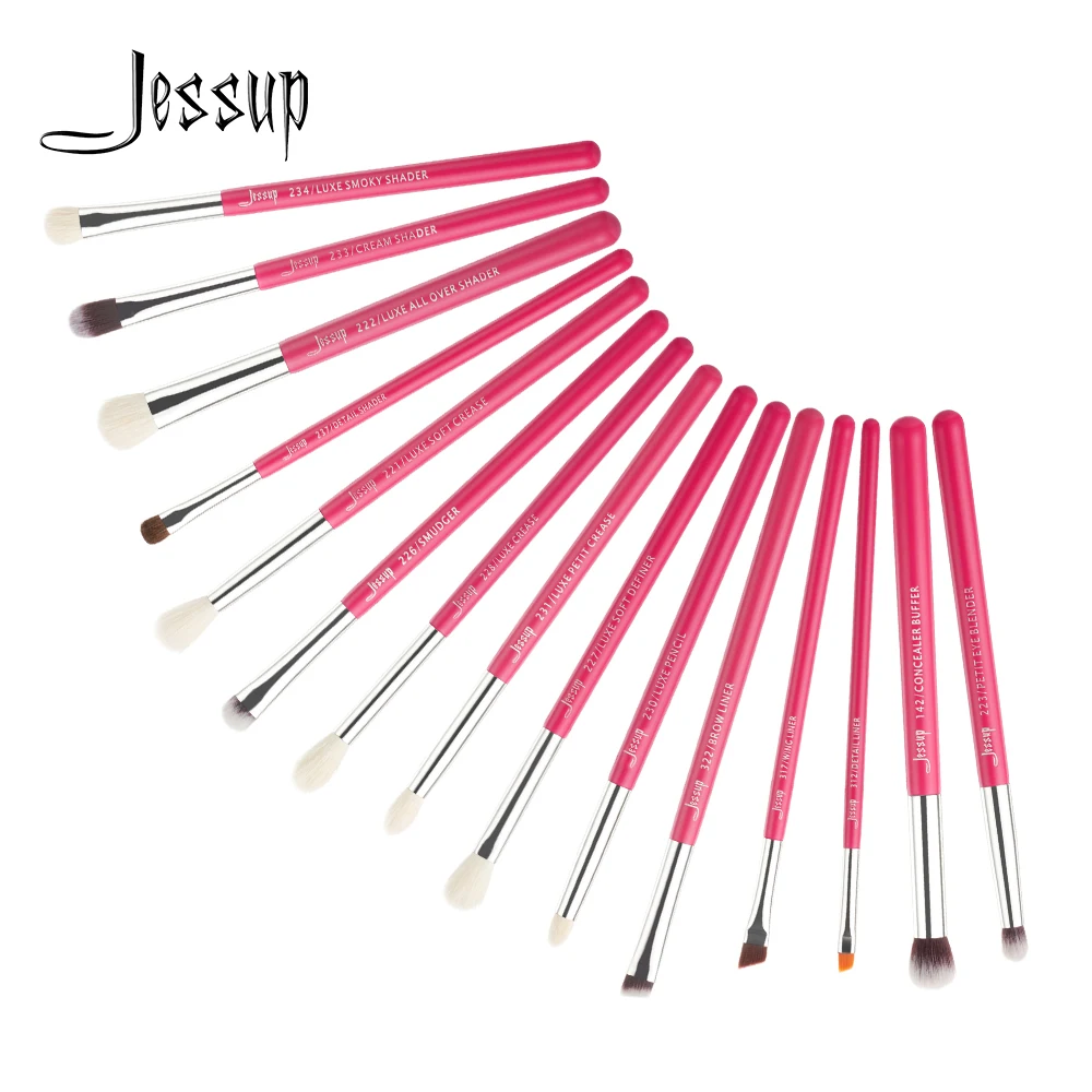 Jessup brushes 15Pcs Rose carmine/Silver Professional Makeup Brushes