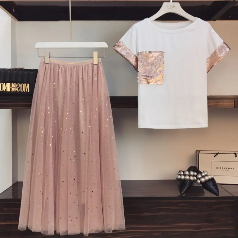 Женский комплект из 2 предметов ALPHALMODA футболка с блестками и карманами юбка