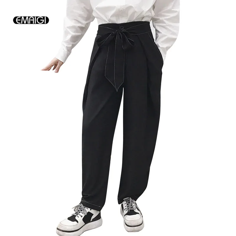 

Men Fashion Casual Wide Leg Pant Male Women Bow Ribbon Harem Pant Stage Show Trouser