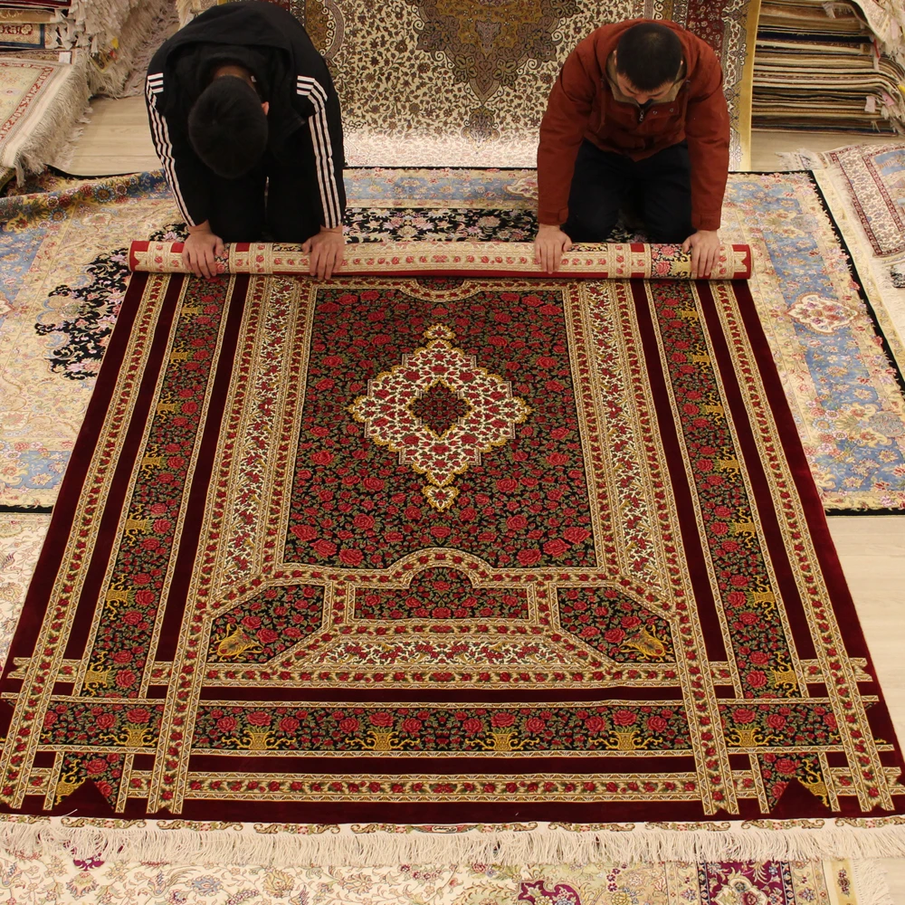 Yilong 6 X9 Luxury Hand Knotted Silk Area Rugs Rose Design Persian Qum Rug Zqg096a6x9 Rugged Rugged Hand Knotted Rugrug Bedroom Aliexpress