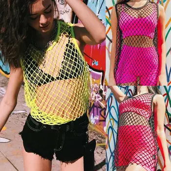 

Womens Summer Casual Mesh Fishnet Sheer Cover Up Suit Beach Sets Dresses Overall Cover-Ups