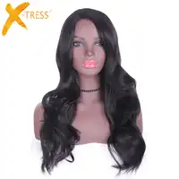Natural Black Ombre Color Synthetic Hair Wigs Side Part X-TRESS Long Loose Wave Heat Resistant Fiber Hair Wig For Black Women