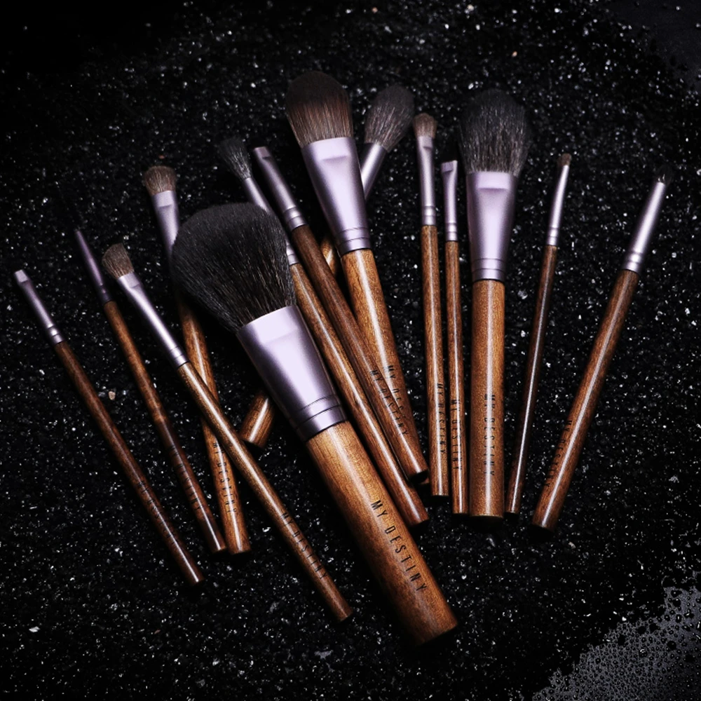 Tanie 14 sztuk zestaw pędzli do makijażu naturalnego włosia kozy drewna w proszku pędzel do blendowania cieni do powiek kompletny kosmetyczne zestaw szczotek
