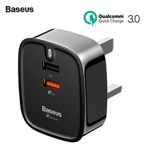 Baseus USB зарядное устройство Quick Charge 3,0 Великобритания Plug Двойной порты и разъёмы Путешествия стены зарядное устройство адаптер QC3.0