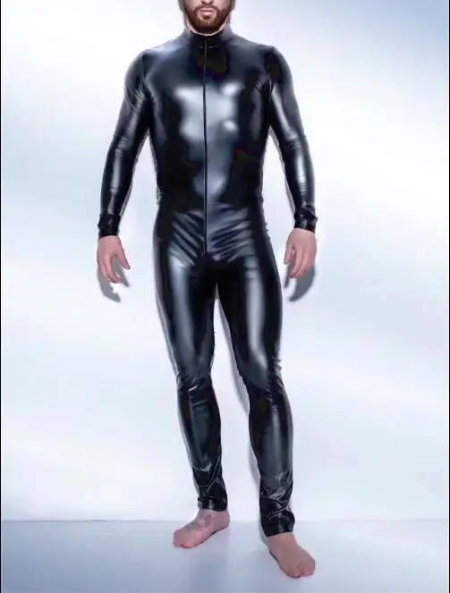 KH29 размера плюс S-5XL сексуальный мужской комбинезон искусственная кожа передняя молния над промежностью боди костюм фетиш ночной клуб DS белье
