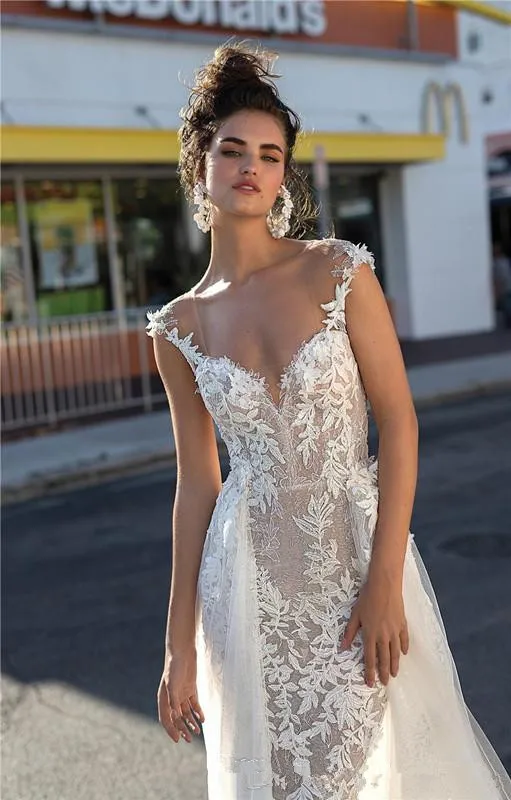 Vestido De Noiva 2019 мусульманское свадебное платье Русалка с короткими рукавами Тюль Аппликации пляж свадебное платье в богемном стиле свадебное