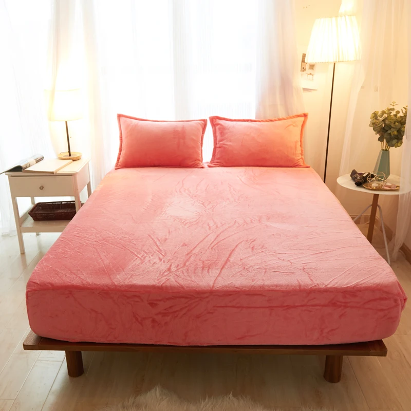 

3Pcs Flannel Fabric Soft Solid Fitted Sheet Mattress Cover Four Corners With Elastic Band Bed Sheet Band Bed Sheet Pillowcase