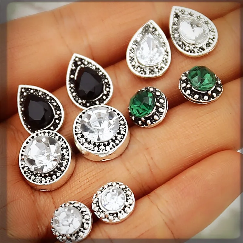

2018 Vintage Stud Earrings Set For Women Black Color Round Crystal Cubic Zirconia Earring Bohemian Retro Brincos Jewelry Gifts