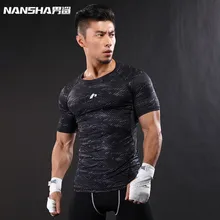 NANSHA Brand-Clothing Gyms Compression T-Shirt Workout Crossfit T Shirt Fitness Slim Tights Casual Shirts Quick Dry Breathable